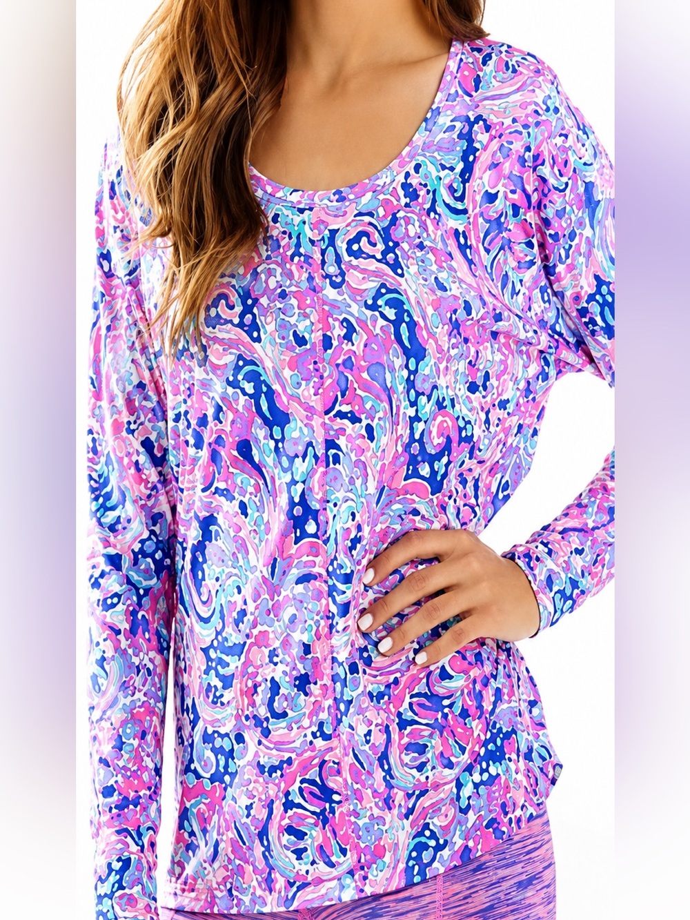 Lilly Pulitzer XS Luxletic Long Sleeve Tee Multi La Playa Print UPF NWOT
